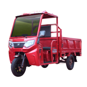 Red Electric cargo tricycle with 1.6m cargo space and front canopy