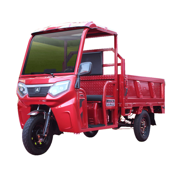 Red Electric cargo tricycle with 1.6m cargo space and front canopy